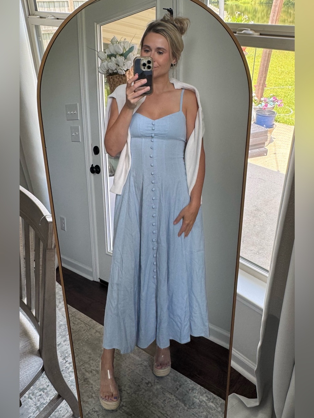 Light Blue Button-Front Maxi Dress - Casual Summer Style